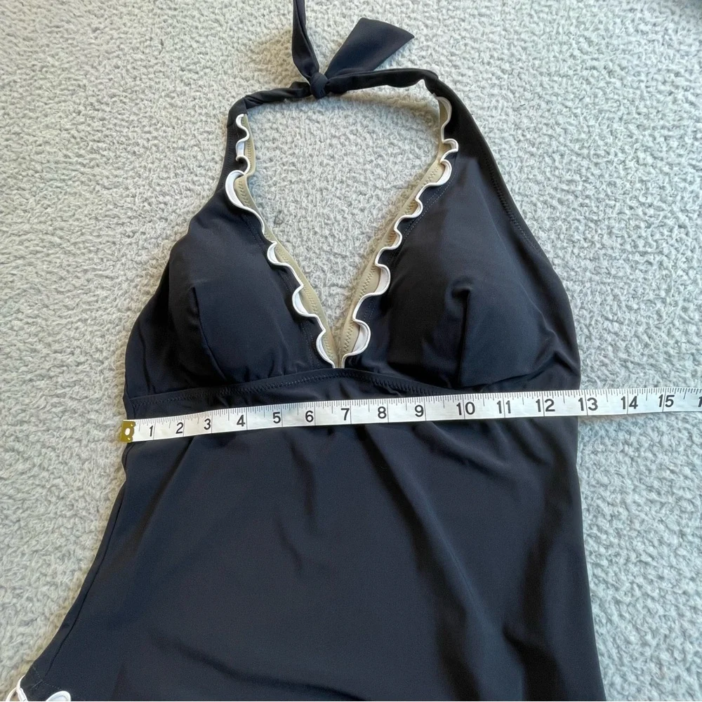 Profile by Gottex Blue‎ whie Ruffled 'Pretty Wild' One Piece Swim Dress size 10